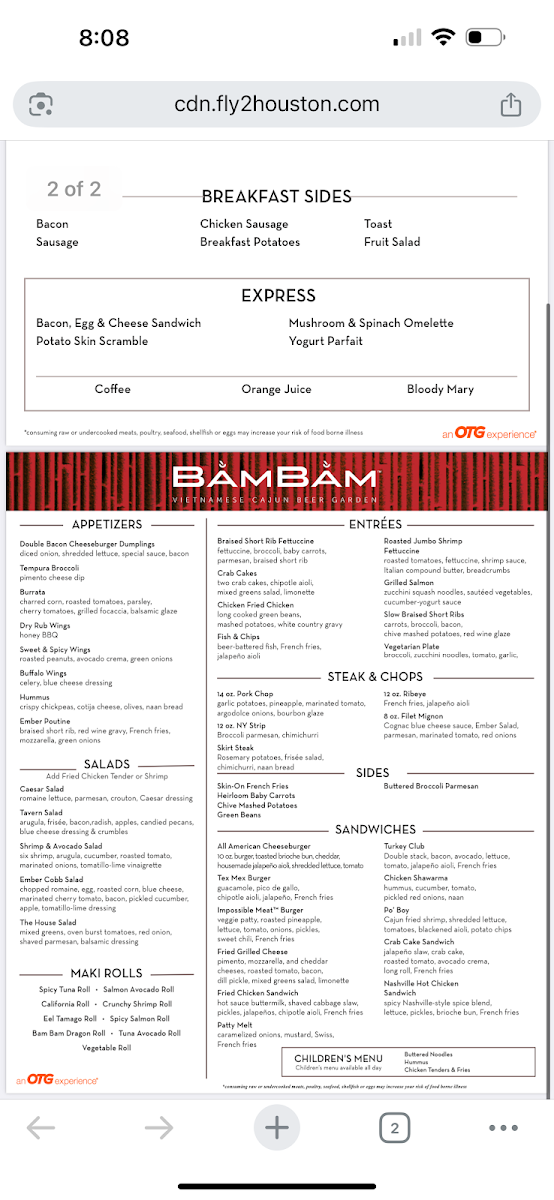 Bam Bam menu board