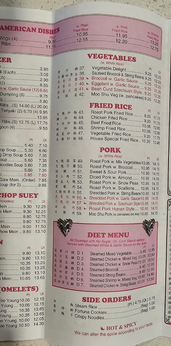 Chung Shing menu board
