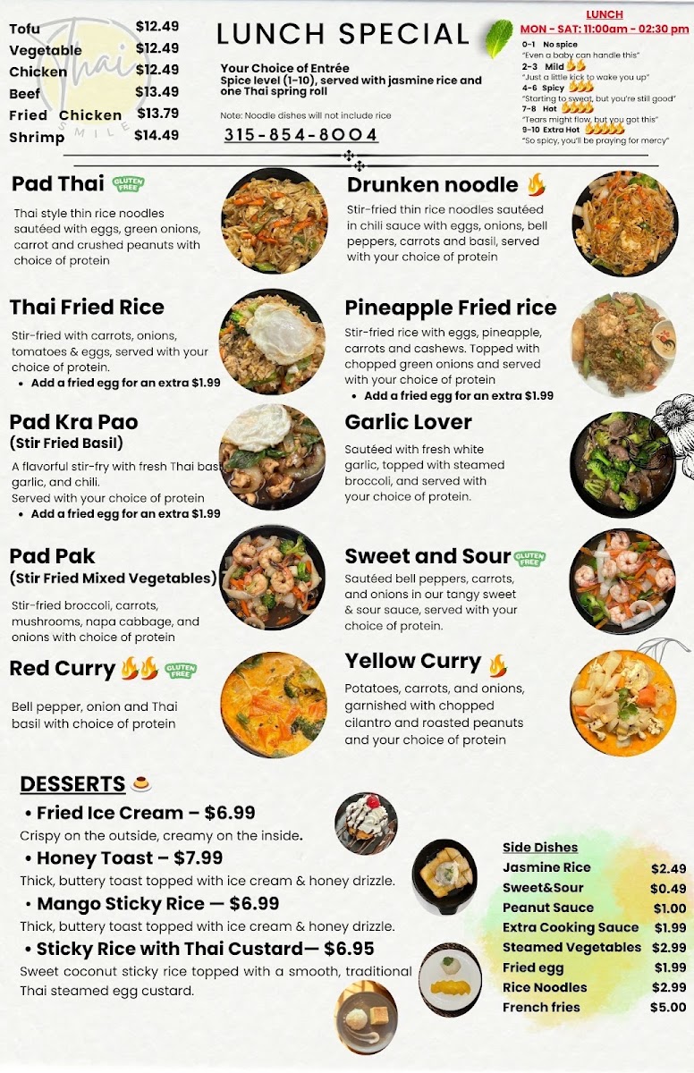 Thai Smile menu board