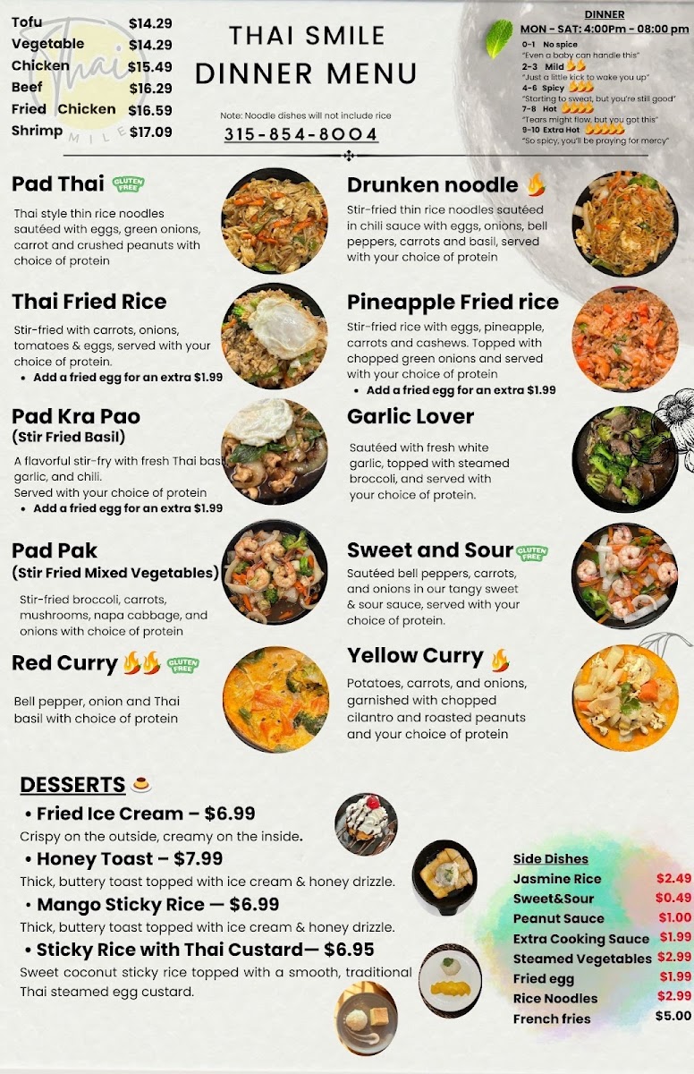 Thai Smile menu board
