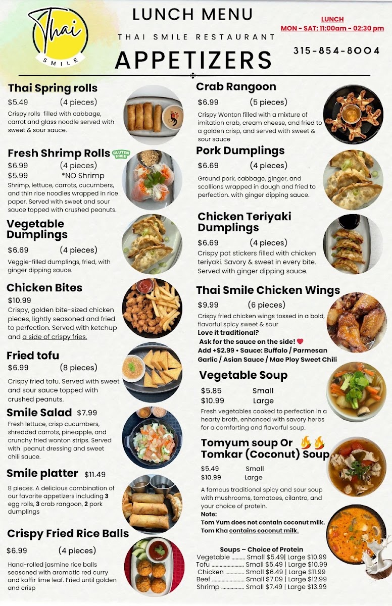 Thai Smile menu board