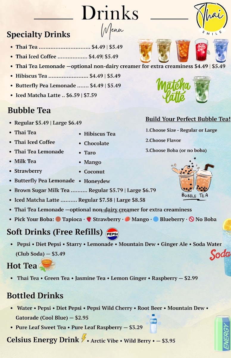 Thai Smile menu board