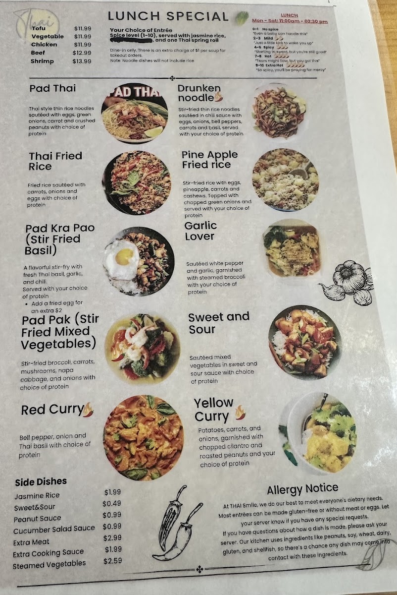 Thai Smile menu board