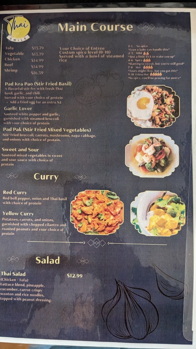 Thai Smile menu board