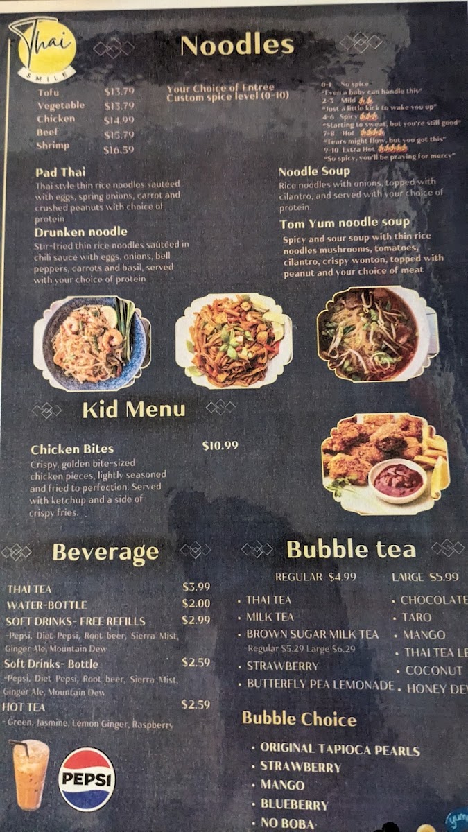 Thai Smile menu board