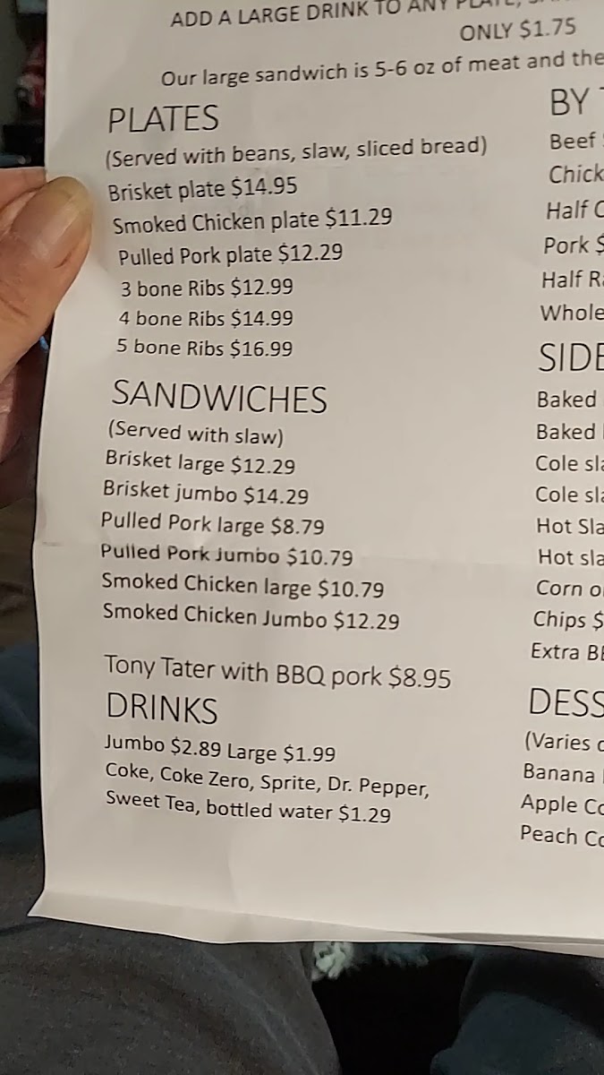Brick House BBQ menu board